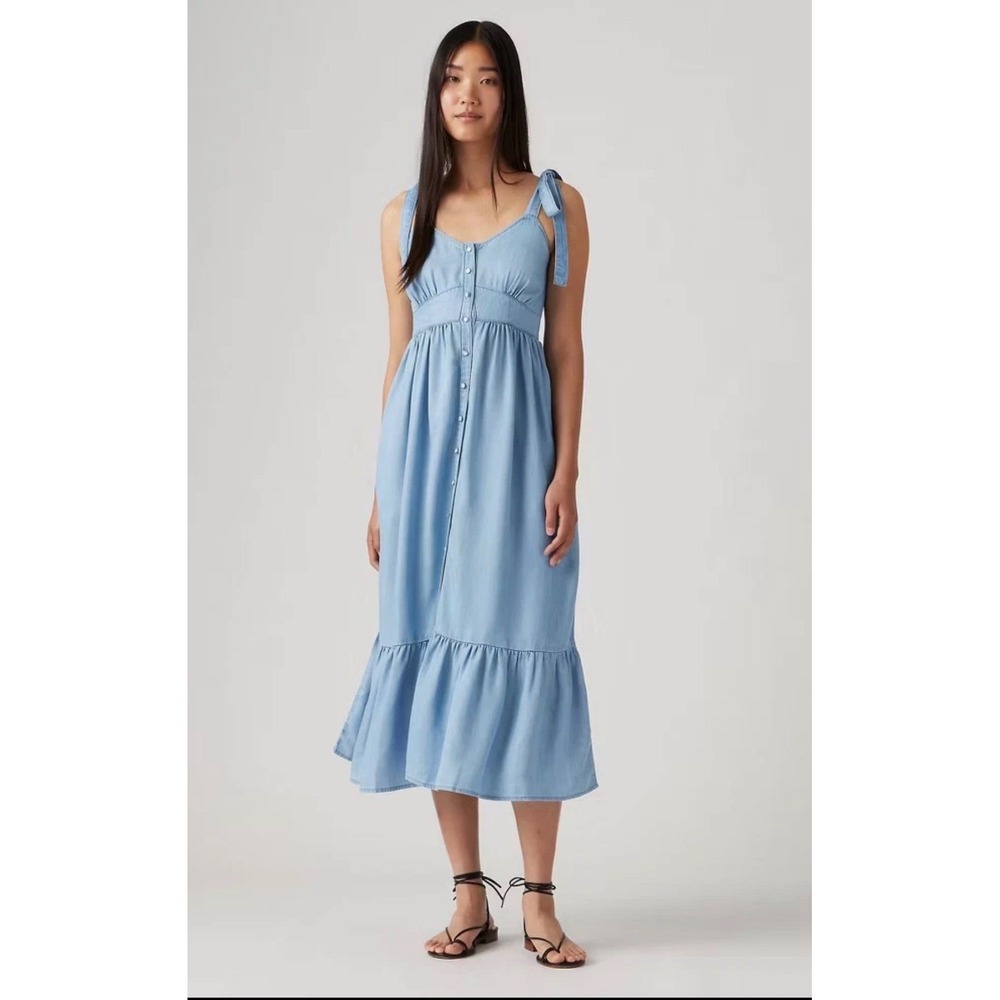 Levi's Women's Katherine Light‎ Blue sleeveless Chambray Maxi Sundress Size S